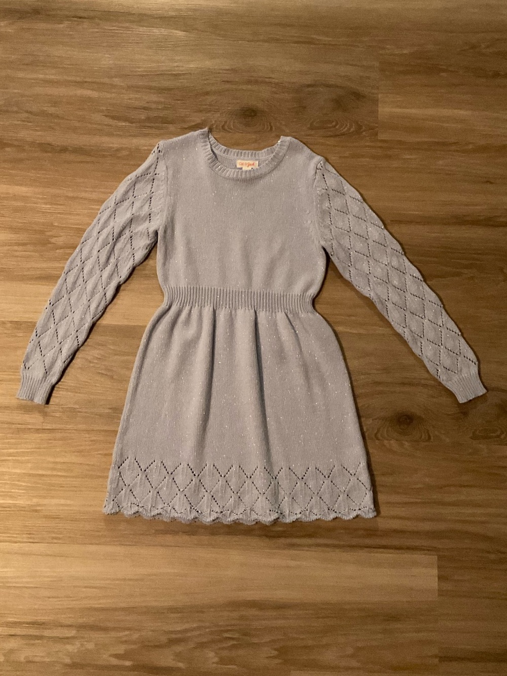 Girls Light Blue Knit Sweater Dress with sparkly detail